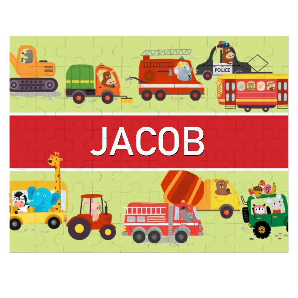 Personalized Name Puzzle for Kids, Animals Trucks