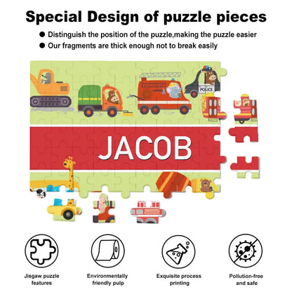 Personalized Name Puzzle for Kids, Animals Trucks