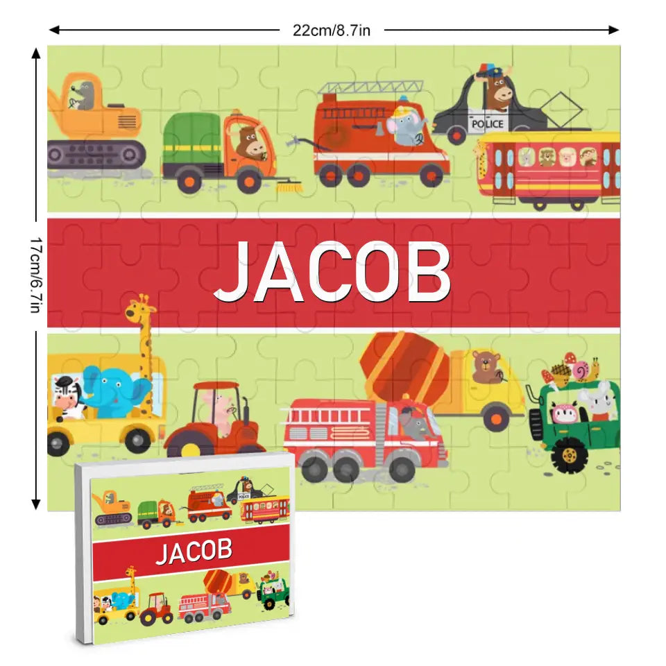 Personalized Name Puzzle for Kids, Animals Trucks