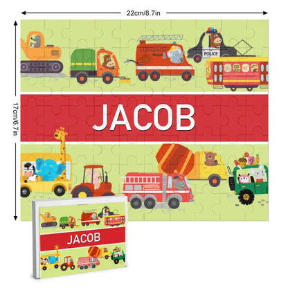 Personalized Name Puzzle for Kids, Animals Trucks