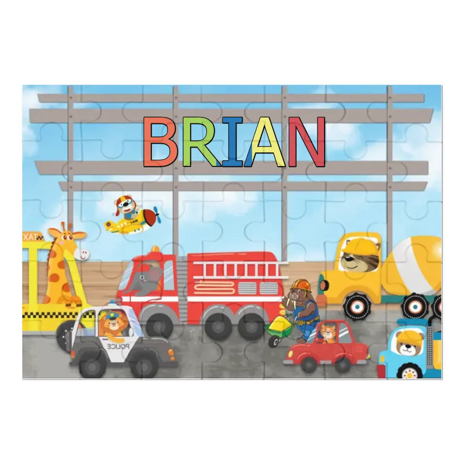 Personalized Animals City Car Jigsaw Puzzle for Toddler Kids 35PCS/70PCS