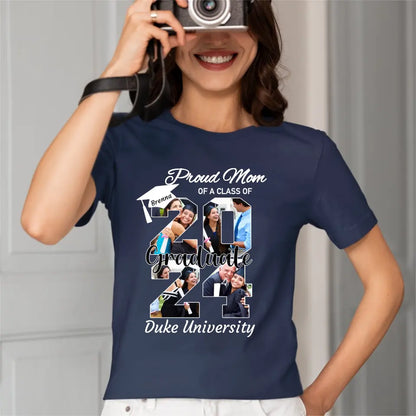 T-shirt de graduation personnalisé - Nom personnalisé, année et 4 photos, cadeau pour les diplômés