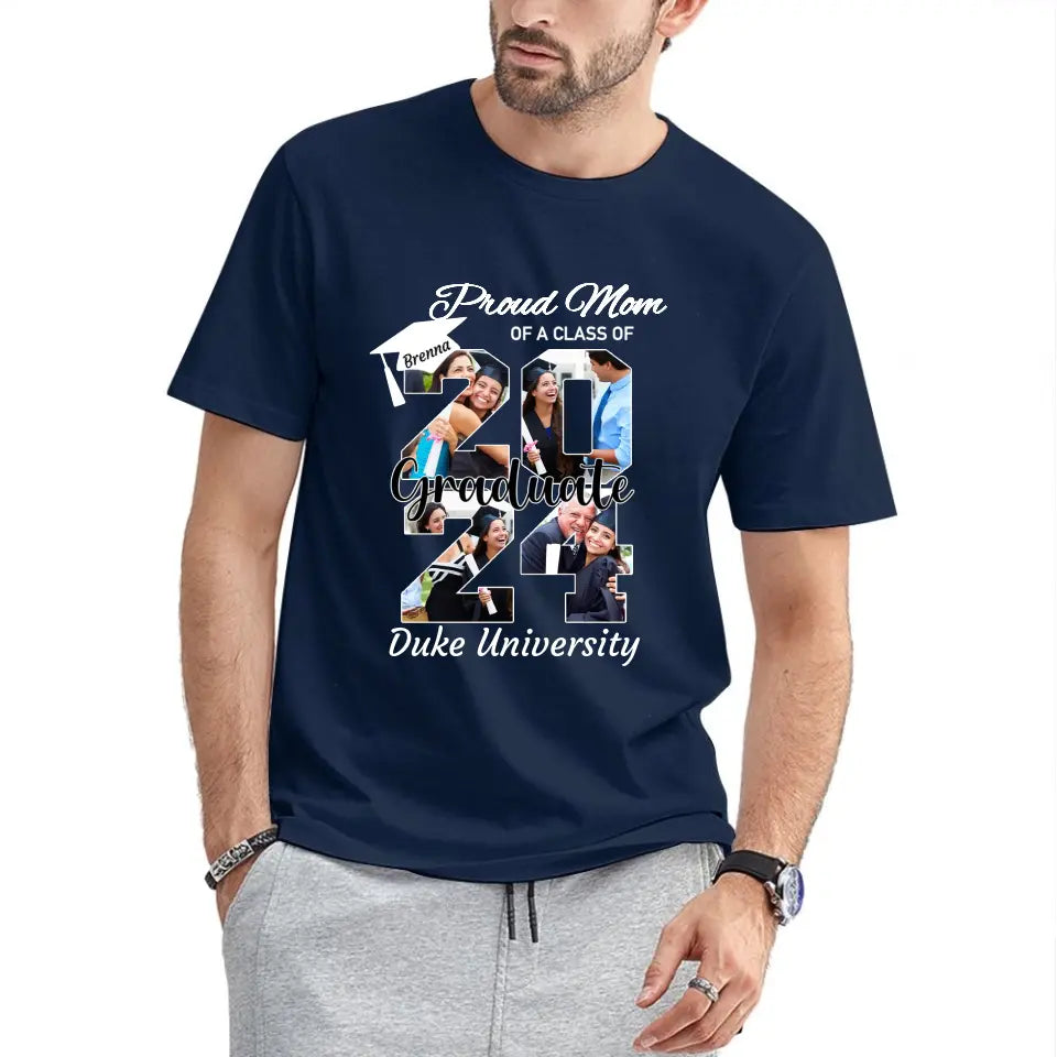 T-shirt de graduation personnalisé - Nom personnalisé, année et 4 photos, cadeau pour les diplômés