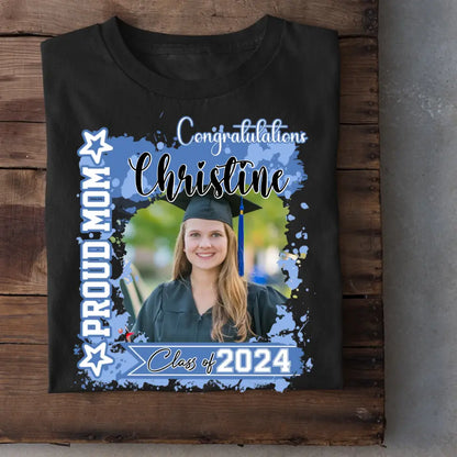 Personalized T-shirt - Graduation Keepsake Gift - Watercolor Proud Mom Dad Of A 2024 Graduate Photo