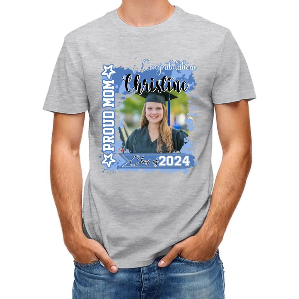 Personalized T-shirt - Graduation Keepsake Gift - Watercolor Proud Mom Dad Of A 2024 Graduate Photo