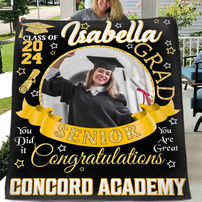 Personalized Custom Class of 2024 Graduation Blankets - Ribbon Customized Name Photo - High School College Senior Graduation Gifts