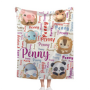 Customized Name Blanket, Small Animals Inside Basket