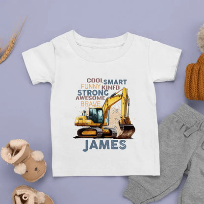 Chemise pour enfants personnalisée avec nom d'excavatrice cool