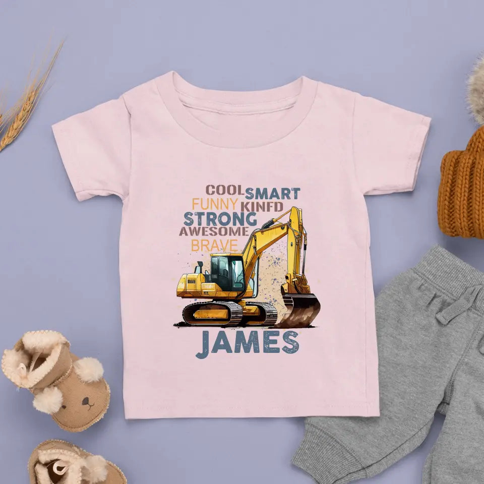 Chemise pour enfants personnalisée avec nom d'excavatrice cool