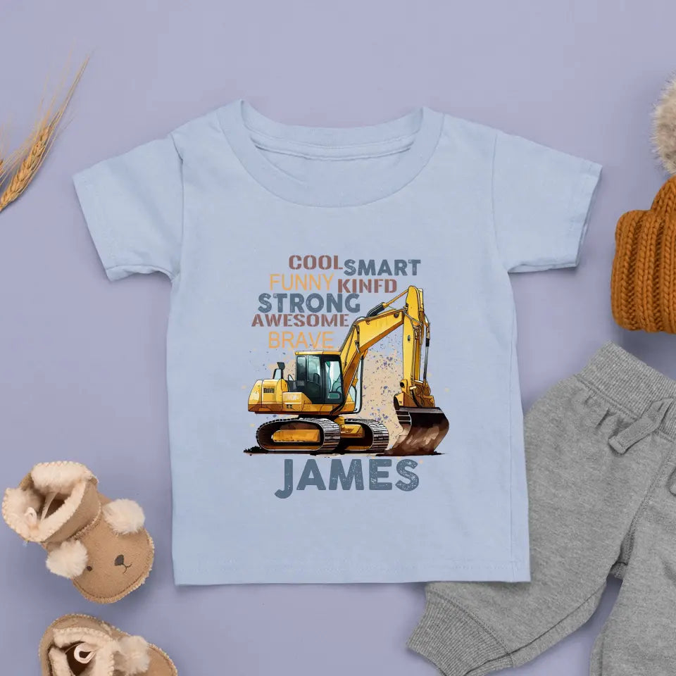 Chemise pour enfants personnalisée avec nom d'excavatrice cool