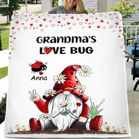 Grandma's Love Bugs Gnome – Couverture personnalisée avec mains d'argent et chapeau rouge