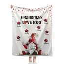 Grandma's Love Bugs Gnome – Couverture personnalisée avec mains d'argent et chapeau rouge