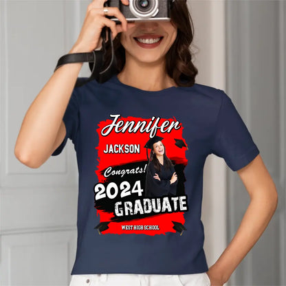 Custom Photo Art Color Congrats 2024 Graduation Personalized Shirt