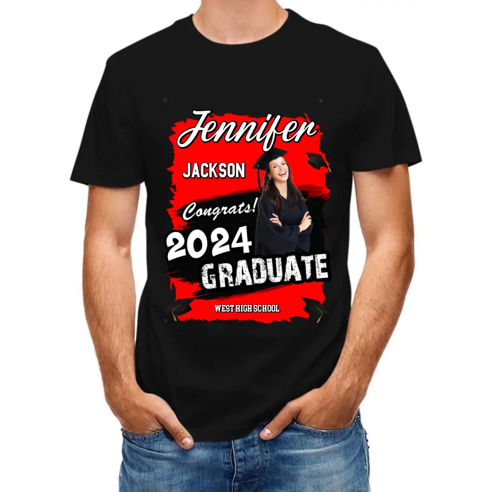 Custom Photo Art Color Congrats 2024 Graduation Personalized Shirt