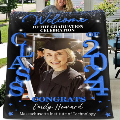 Graduation Party Class Of 2024 Blanket - Custom Photo - Welcome To The Graduation Celebration