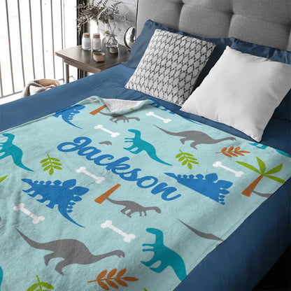 Personalized Watercolor Dinosaur Silhouette Name Blanket