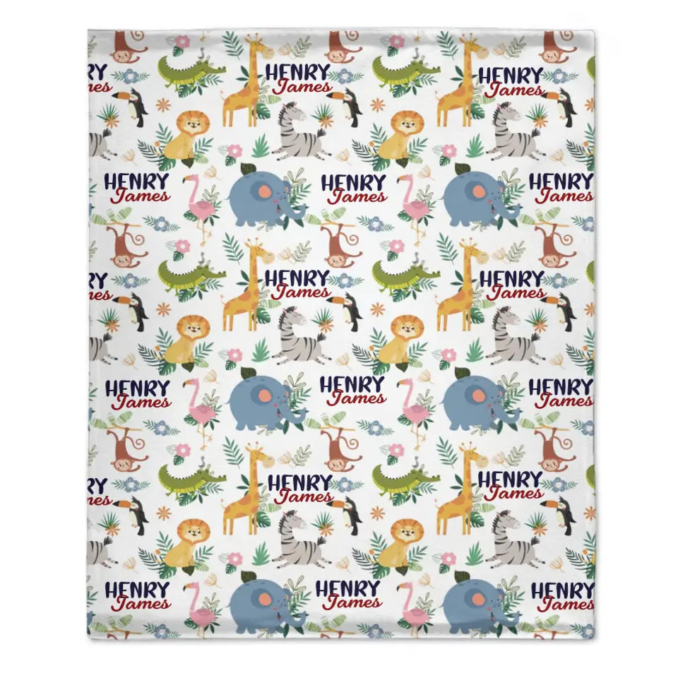 Free shipping✈️Personalized Smiling Animals Name Blanket