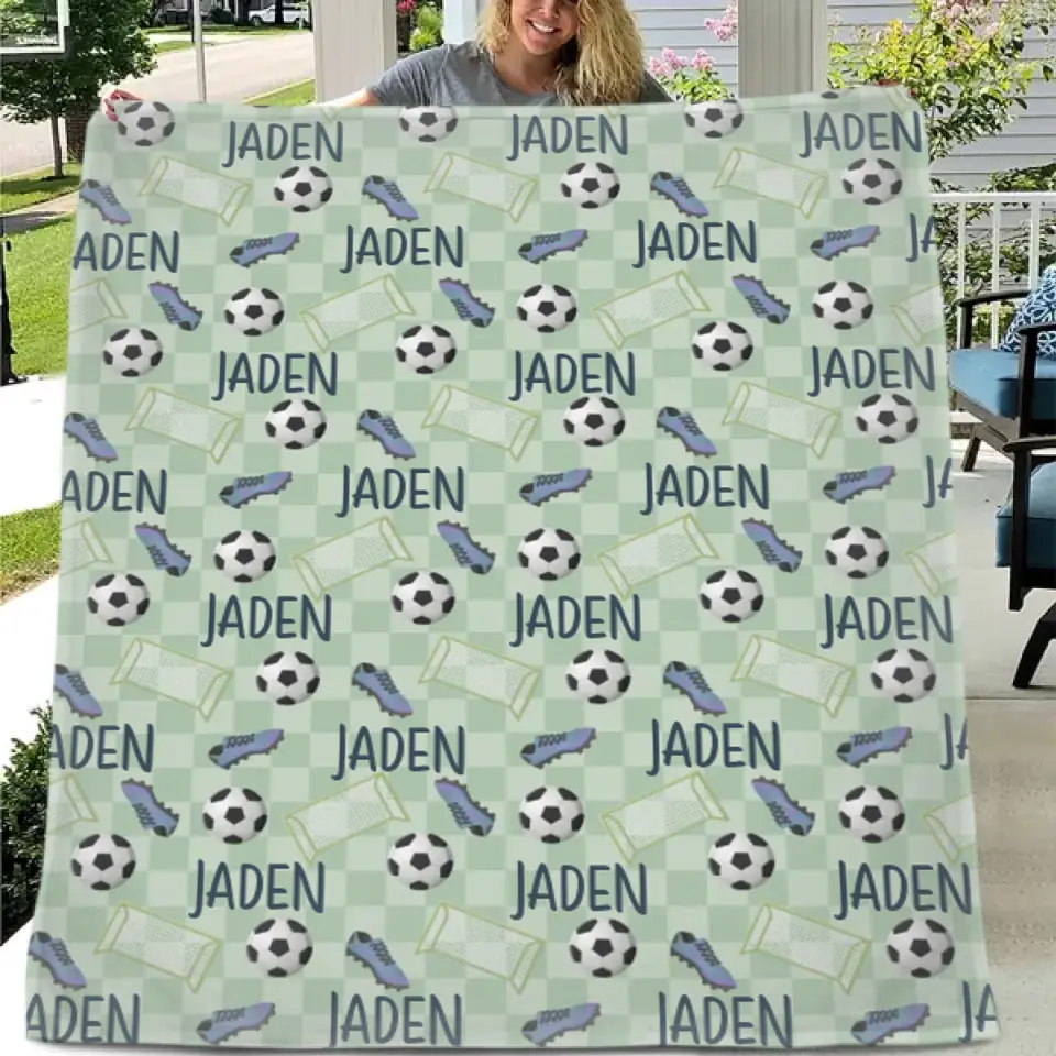 Free shipping✈️Personalized Green Football Star Name Blanket