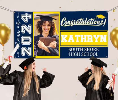 Graduation Banner 2024 Personalized - Your Own School Colors, Message