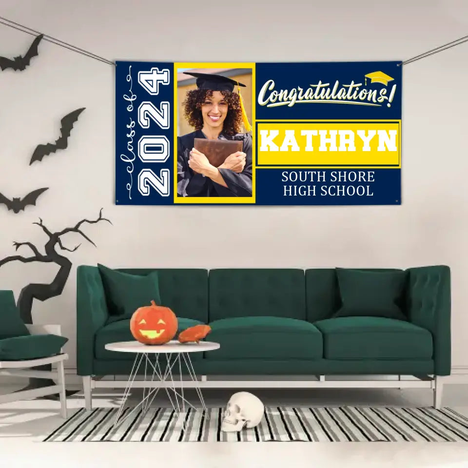 Graduation Banner 2024 Personalized - Your Own School Colors, Message