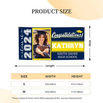 Graduation Banner 2024 Personalized - Your Own School Colors, Message