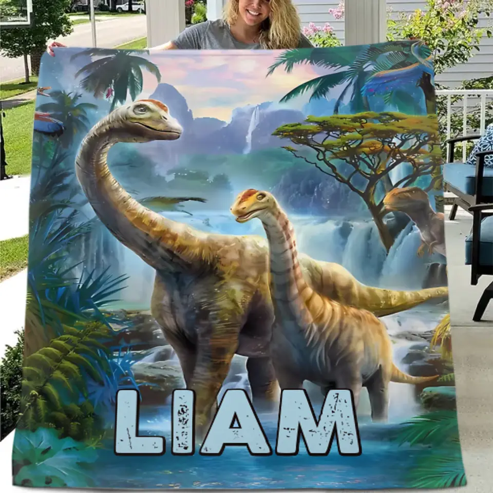 Free shipping✈️Jurassic Dinosaur - Personalized Name Blanket for Kids