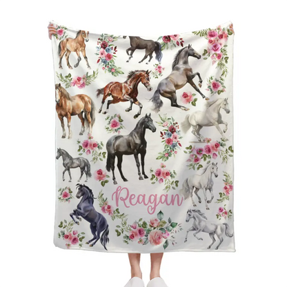 Free shipping✈️Personalized Baby Blanket - Floral Horse - Customized Name Blanket