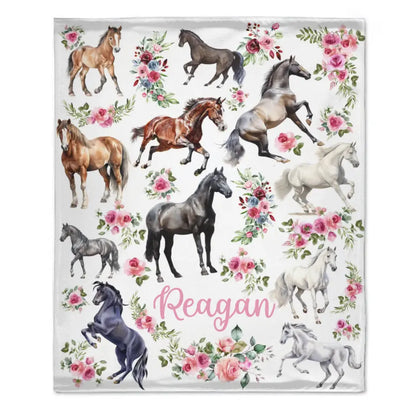 Free shipping✈️Personalized Baby Blanket - Floral Horse - Customized Name Blanket