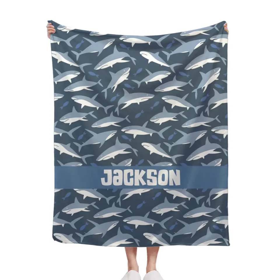 Free shipping✈️Nautical Shark Theme Personalized Name Custom Blanket - Gift For Children