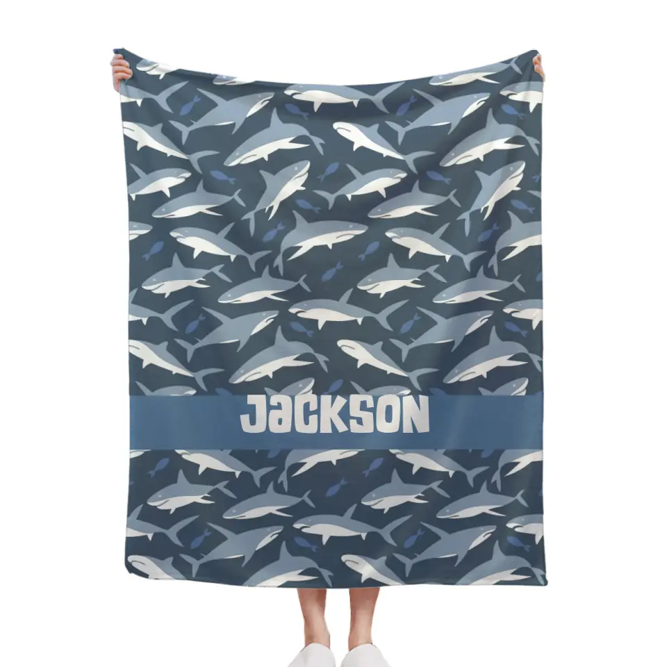 Free shipping✈️Nautical Shark Theme Personalized Name Custom Blanket - Gift For Children