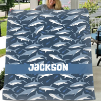 Nautical Shark Theme Personalized Name Custom Blanket - Gift For Children