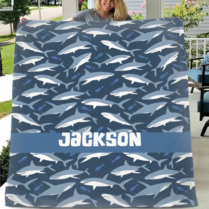 Free shipping✈️Nautical Shark Theme Personalized Name Custom Blanket - Gift For Children