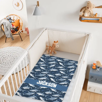 Free shipping✈️Nautical Shark Theme Personalized Name Custom Blanket - Gift For Children