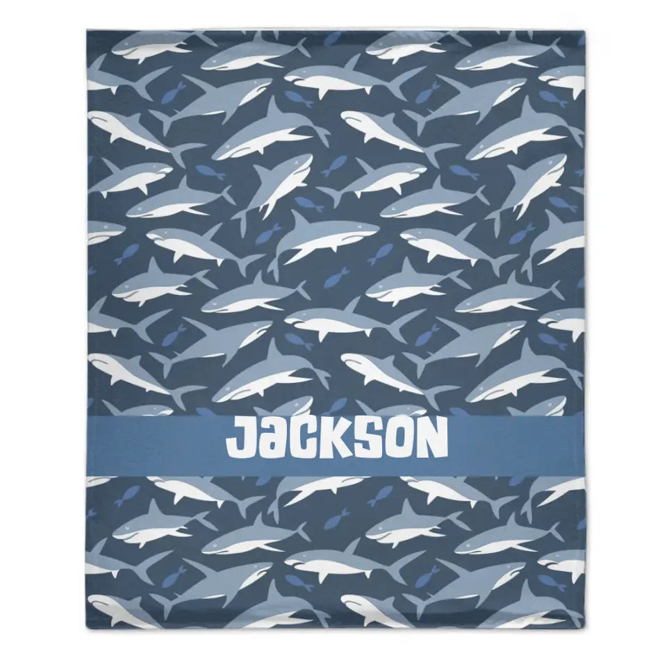 Free shipping✈️Nautical Shark Theme Personalized Name Custom Blanket - Gift For Children