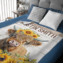 Personalized Name Sunflower Highland Cow Blanket - Gift For Baby Child Family Member