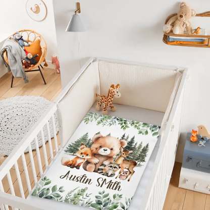 Livraison gratuite✈️Couverture personnalisée pour bébé avec nom d'animal des bois pour garçons