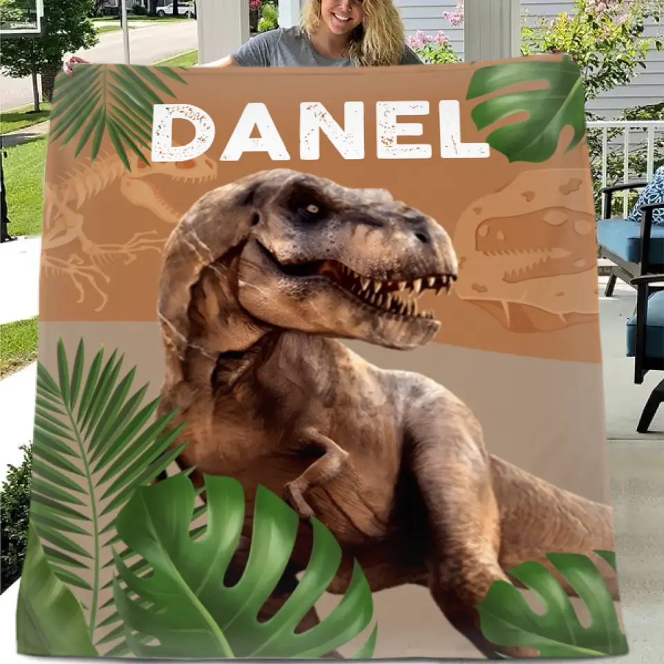 Jurassic Dinosaur T-Rex Children's Personalized Name Custom Blanket