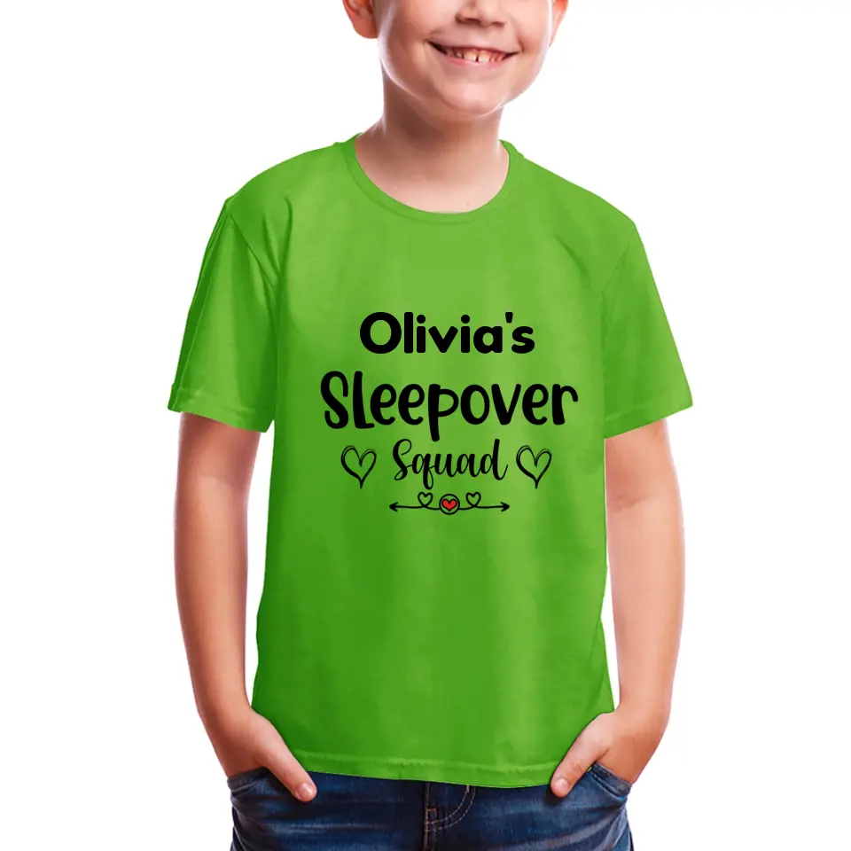 Customized Text and Backside Name Sleepover Squad Party Shirt