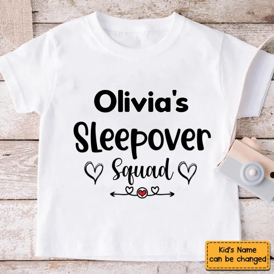 Customized Text and Backside Name Sleepover Squad Party Shirt