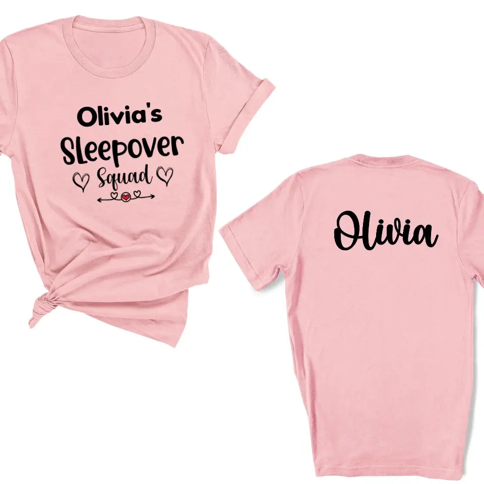 Customized Text and Backside Name Sleepover Squad Party Shirt