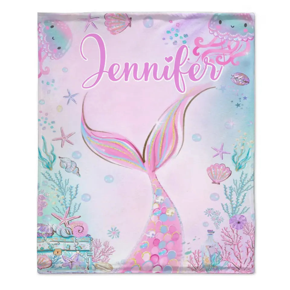 Free shipping✈️Personalized Name Mermaid Kids Blanket For Girls