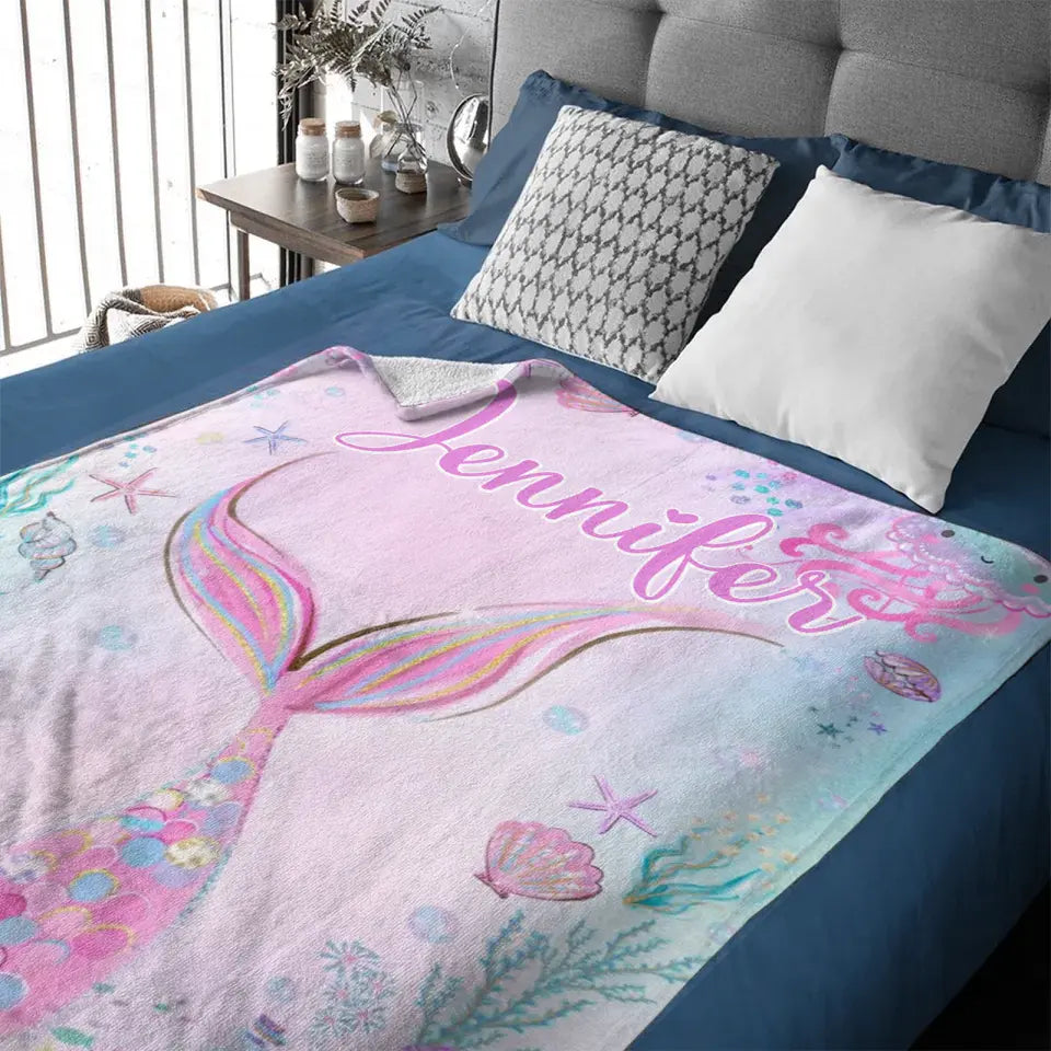 Free shipping✈️Personalized Name Mermaid Kids Blanket For Girls