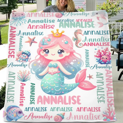 Free shipping✈️Custom Mermaid Blanket With Baby Names For Boys And Girls