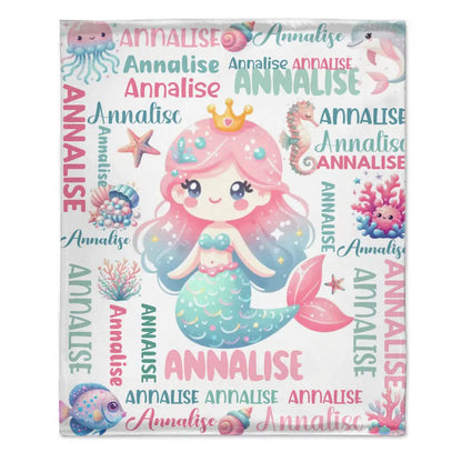 Free shipping✈️Custom Mermaid Blanket With Baby Names For Boys And Girls