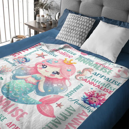 Free shipping✈️Custom Mermaid Blanket With Baby Names For Boys And Girls