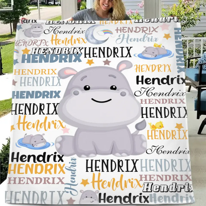 Free shipping✈️Customized Name Baby Hippopotamus Blanket For Boys Girls Babies