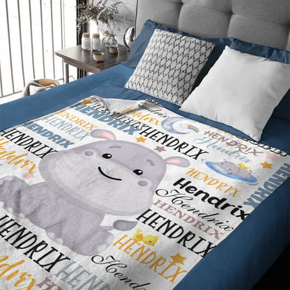 Free shipping✈️Customized Name Baby Hippopotamus Blanket For Boys Girls Babies