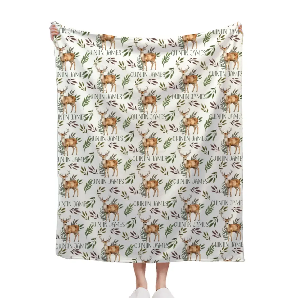 Free shipping✈️Deer Blanket for Boys, Customized Name Baby Boy Blanket, Gift for Baby