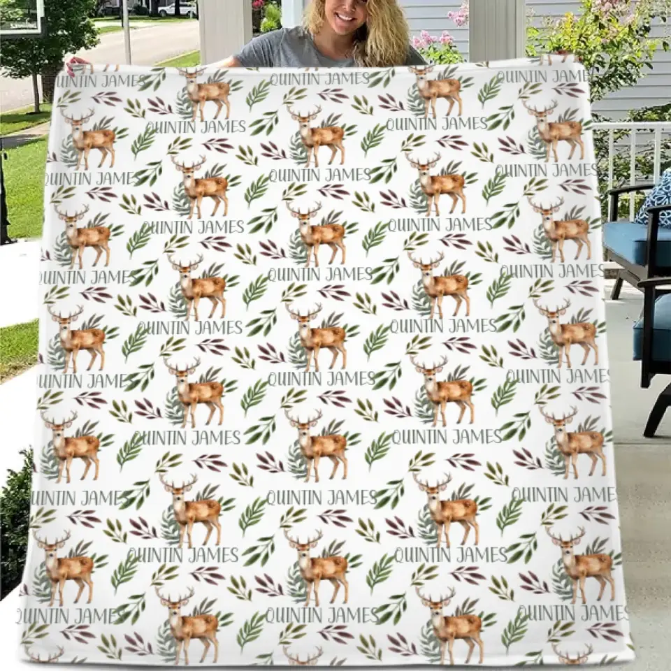 Free shipping✈️Deer Blanket for Boys, Customized Name Baby Boy Blanket, Gift for Baby