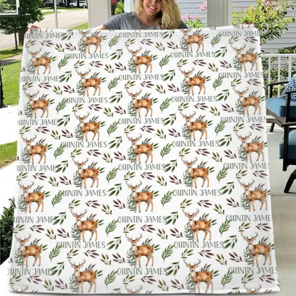 Free shipping✈️Deer Blanket for Boys, Customized Name Baby Boy Blanket, Gift for Baby